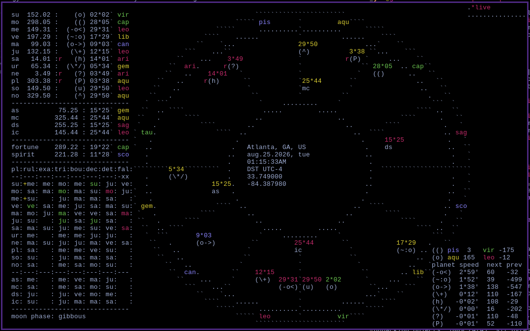 screenshot of astro in live mode